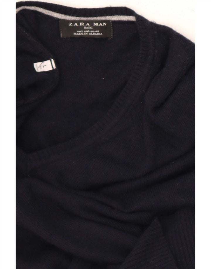 Zara Hombre Jersey Con Cuello En V Jersey Grande Azul Marino