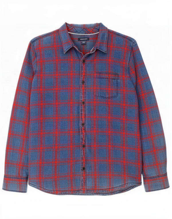 Camisa índigo para hombre de Fat Face 2XL Algodón a cuadros azules