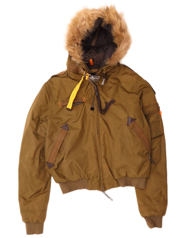Vintage Womens Hooded Bomber Jacket UK 16 Large Khaki Polyamide