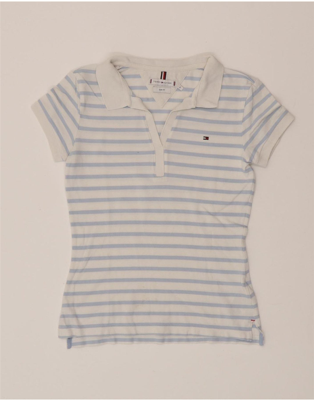 TOMMY HILFIGER Polo ajustado para mujer UK 6 XS Algodón a rayas azules