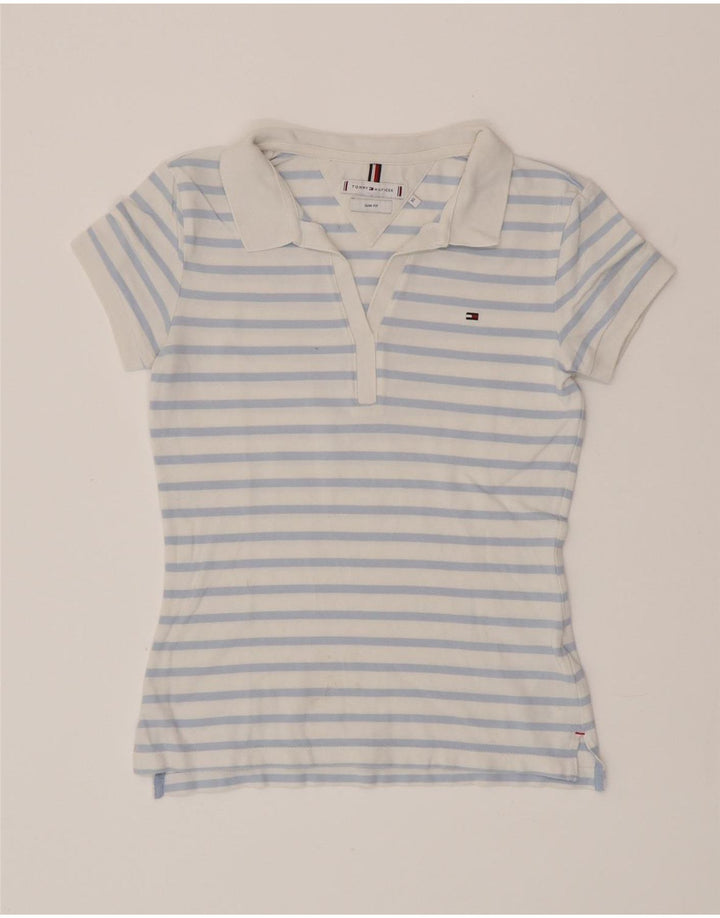 TOMMY HILFIGER Polo ajustado para mujer UK 6 XS Algodón a rayas azules