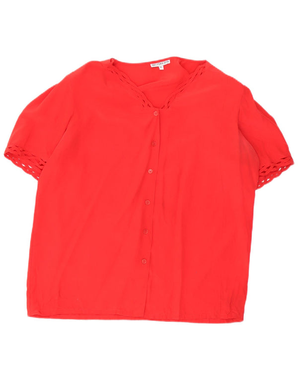 Vintage mujer camisa de manga corta blusa Reino Unido 14 seda roja mediana