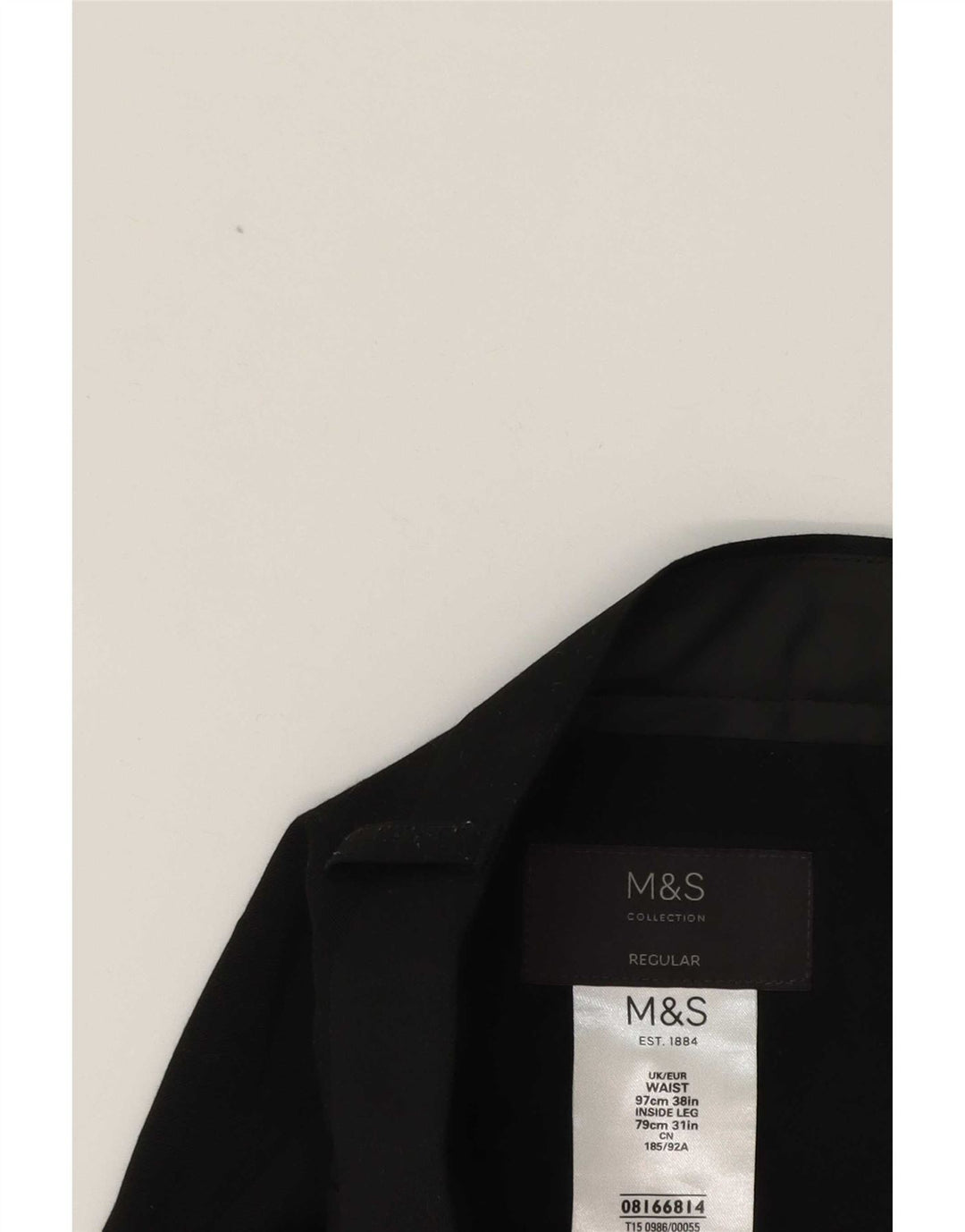 Marks & Spencer Pantalón de traje cónico para hombre W38 L31 Negro Poliéster Clásico