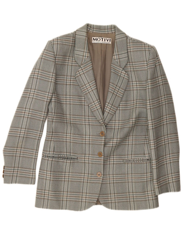 MOTIVI Chaqueta tipo blazer de gran tamaño con 3 botones para mujer UK 10 Small Grey Plaid Wool