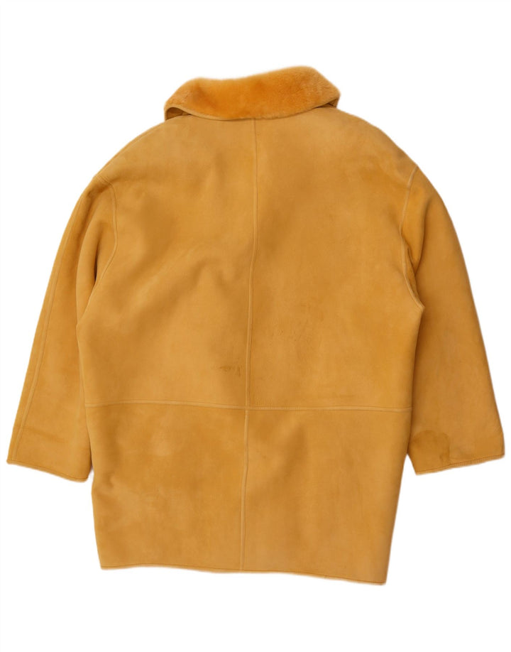 Vintage mujer doble pecho abrigo de piel de oveja de gran tamaño IT 44 amarillo medio