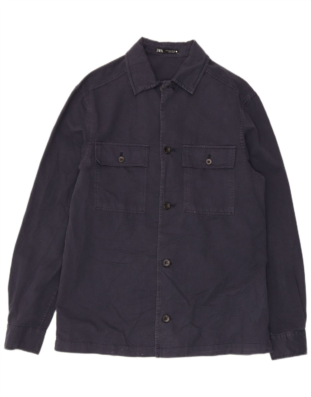 Zara Hombre Camisa Mediana Azul Marino Algodón