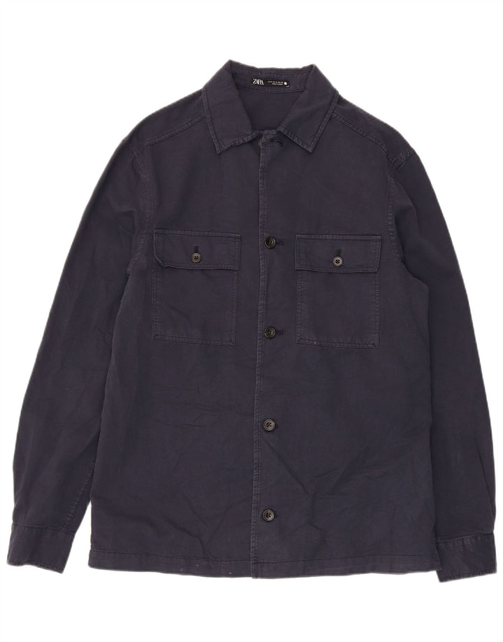 Zara Hombre Camisa Mediana Azul Marino Algodón
