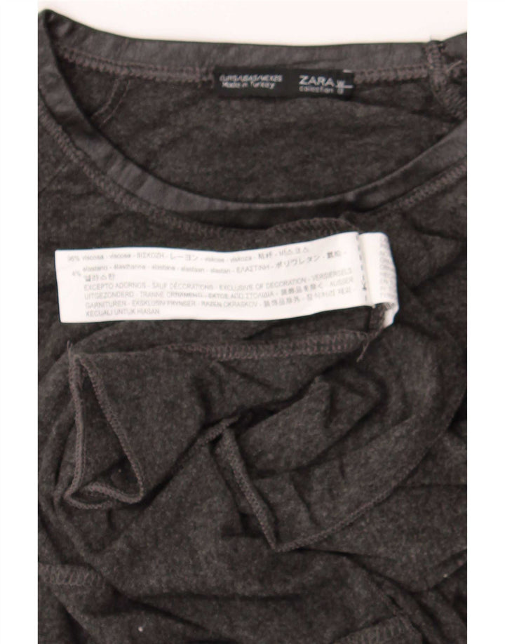 Zara Mujer Túnica De Manga Larga Top UK 10 Small Gris Viscosa