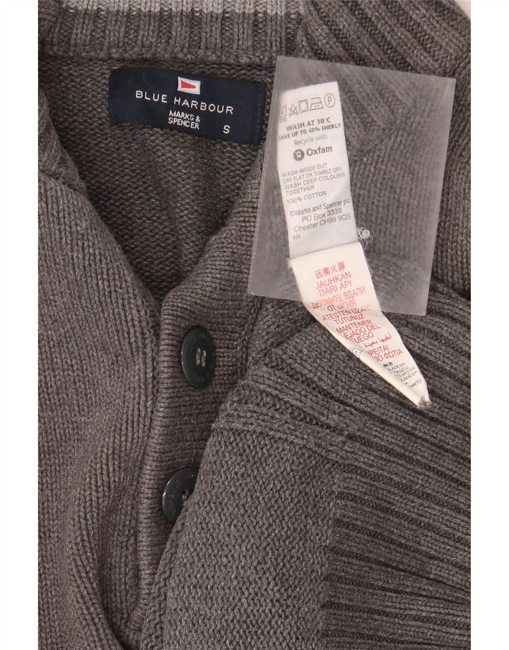 Marks & Spencer Jersey azul con cuello y botones Harbor para hombre, talla pequeña, gris