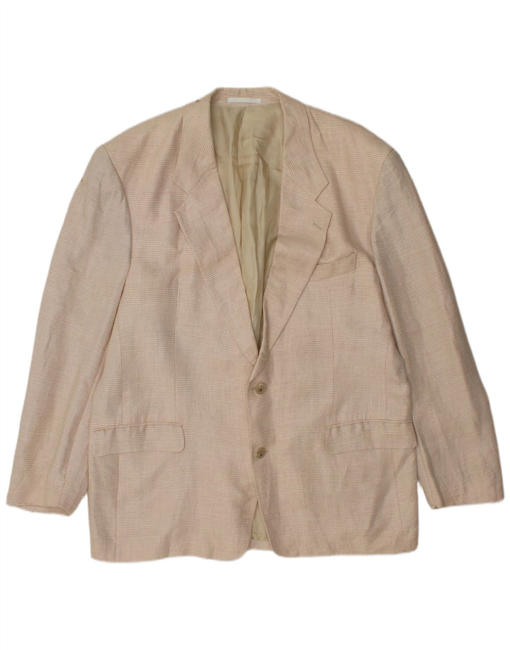 HUGO BOSS Chaqueta tipo blazer de 2 botones para hombre EU 56 3XL Lino a cuadros beige