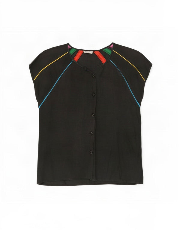 Vintage mujer camisa blusa IT 40 pequeño gris colorblock lino