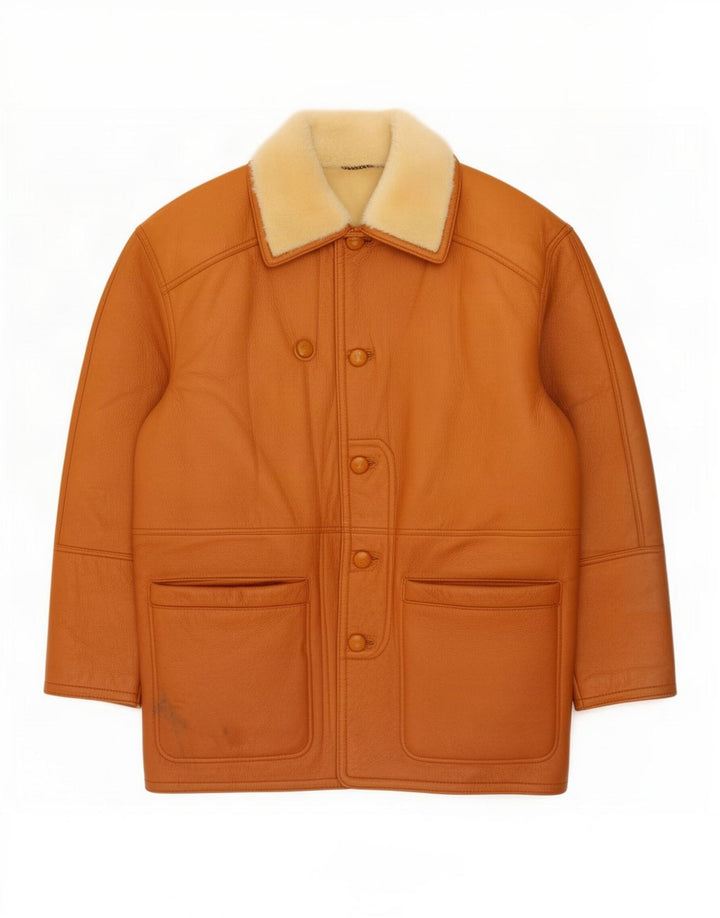 Chaqueta de piel de oveja vintage para hombre IT 52 XL Marrón