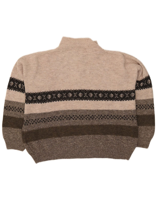Southern Mens Zip Neck Jumper Sweater 2XL Beige Fair Isle Acrílico