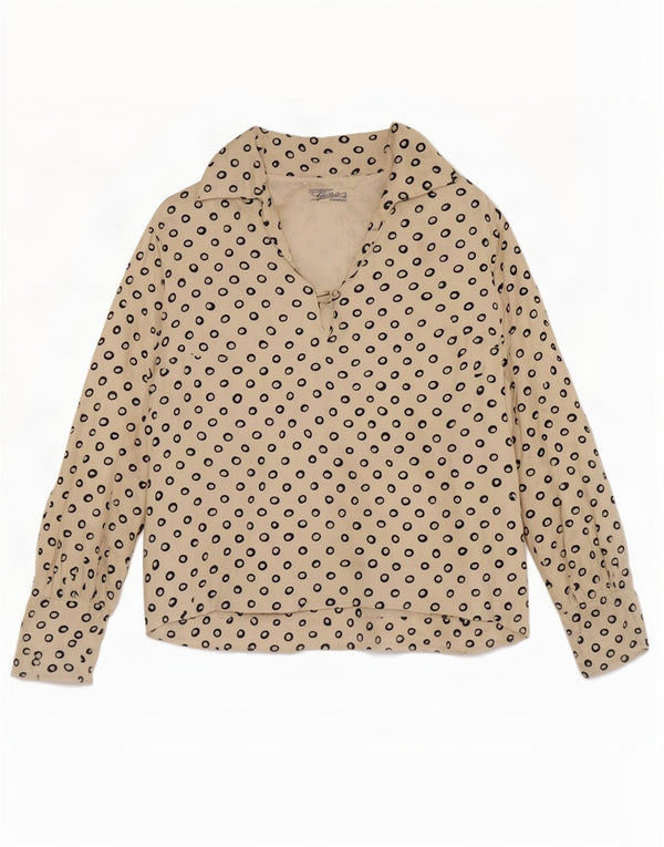 Vintage mujer crop 3/4 manga blusa Top Reino Unido 12 medio beige manchado