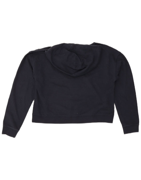 Jack Wills Womens Crop Graphic Hoodie Jumper UK 12 Medium Navy Blue Cotton