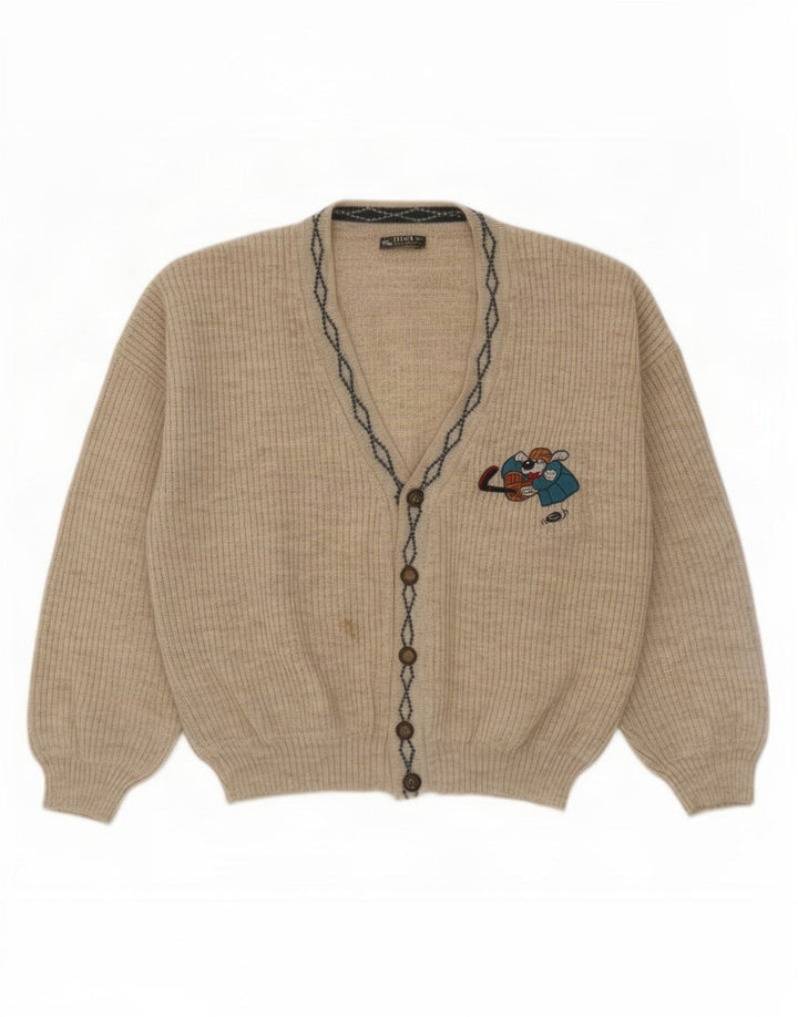 Vintage hombres Cardigan suéter grande lana gris