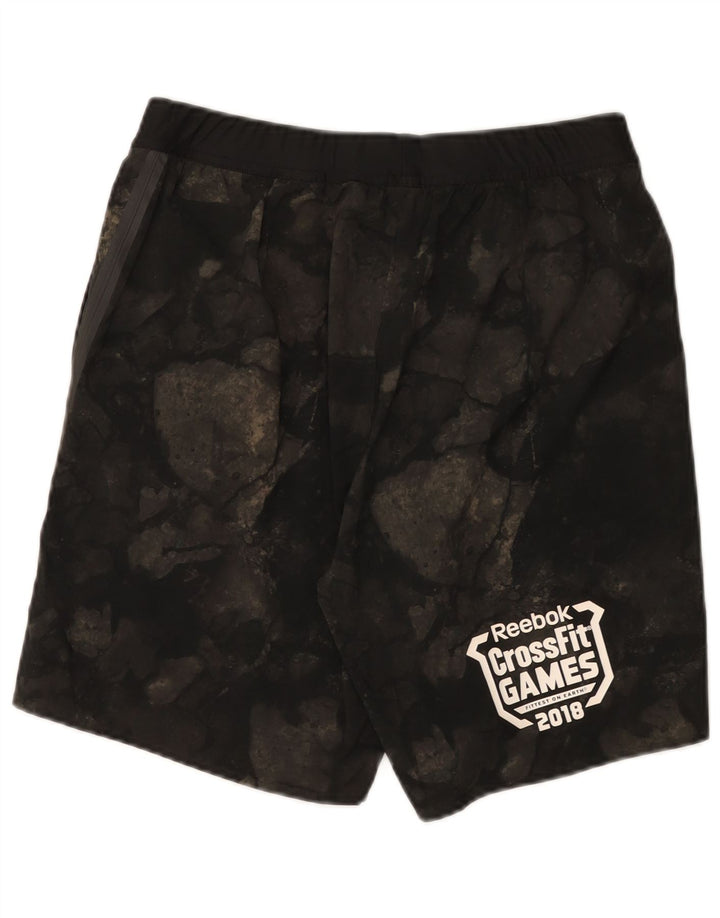 Reebok Pantalones cortos deportivos con gráficos Cross Fit para hombre Poliéster geométrico negro mediano