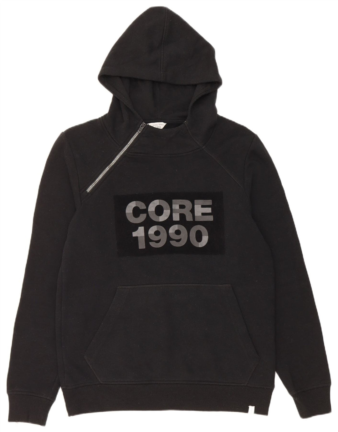Jack & Jones Hombre Zip Neck Graphic Sudadera con capucha Jumper Medium Negro Poliéster