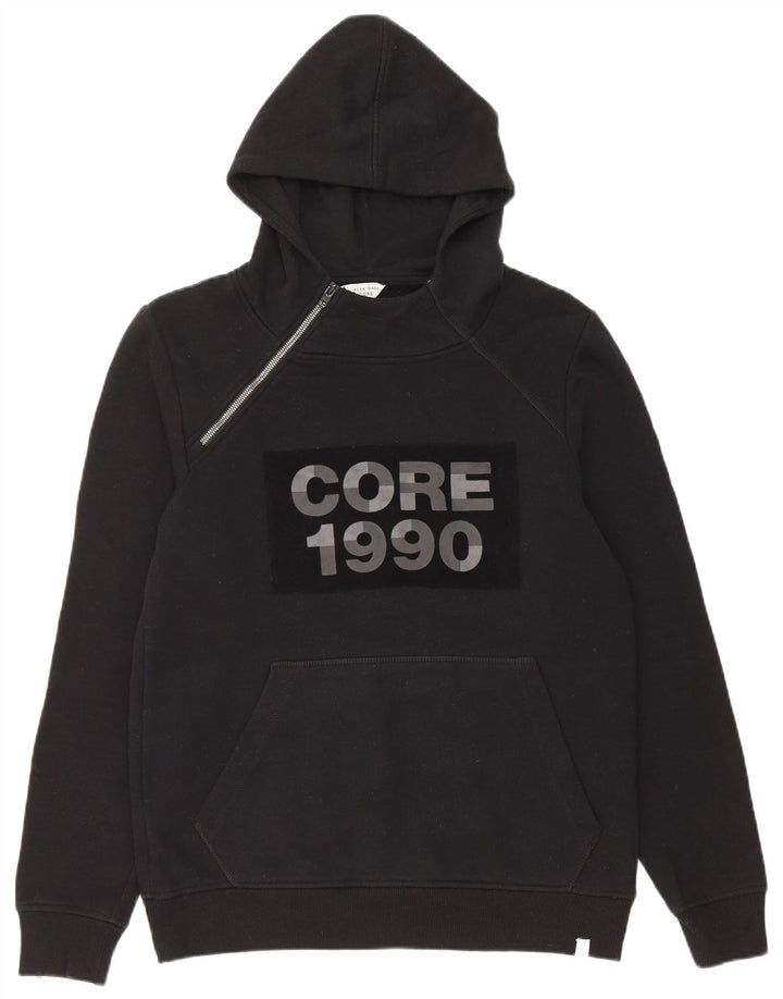 Jack & Jones Hombre Zip Neck Graphic Sudadera con capucha Jumper Medium Negro Poliéster