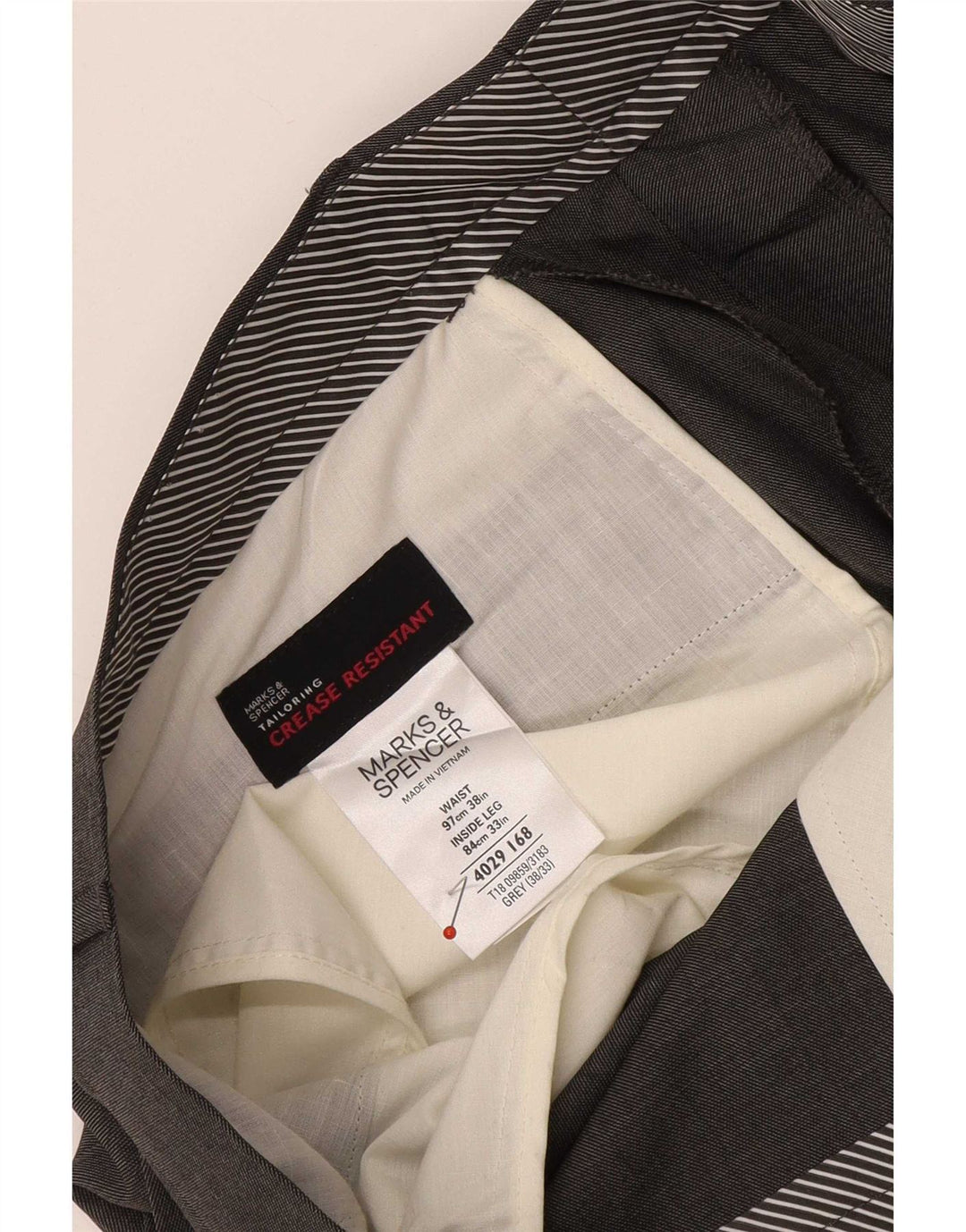 Marks & Spencer Pantalón de traje recto para hombre W38 L31 Poliéster gris