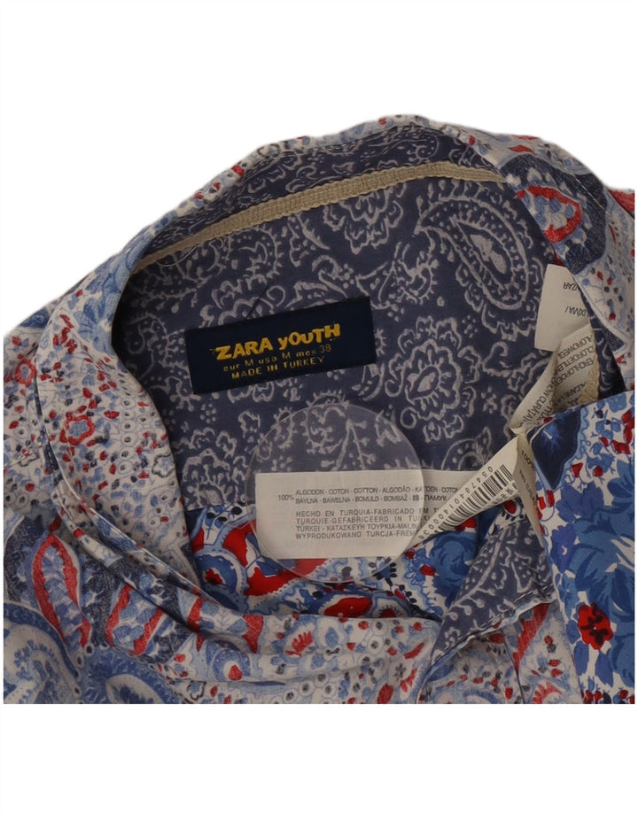 Zara Hombre Camisa Azul Medio Paisley Algodón