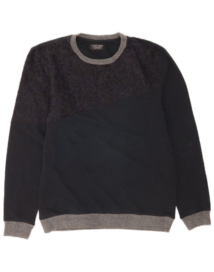 Zara Hombre Jersey De Cuello Redondo Jersey Small Azul Marino Colorblock