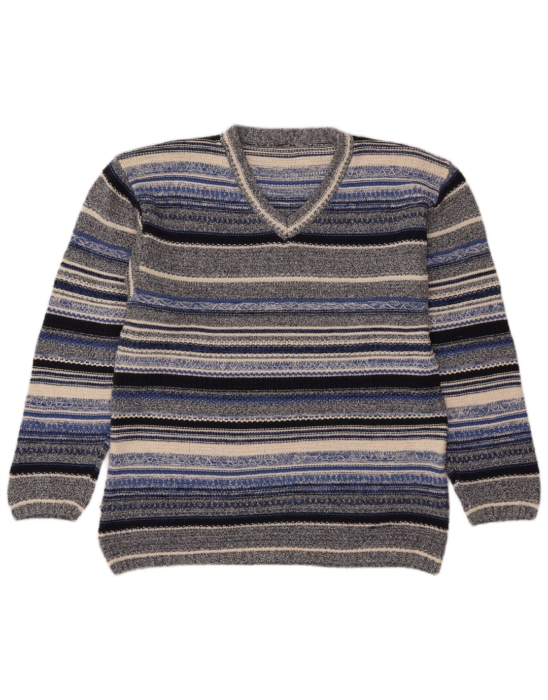 Vintage mujer V-cuello jumper suéter Reino Unido 14 medio multicolor rayas