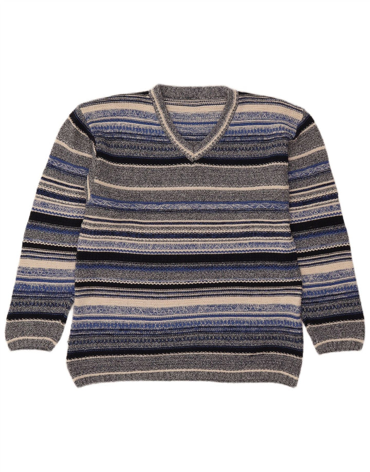 Vintage mujer V-cuello jumper suéter Reino Unido 14 medio multicolor rayas
