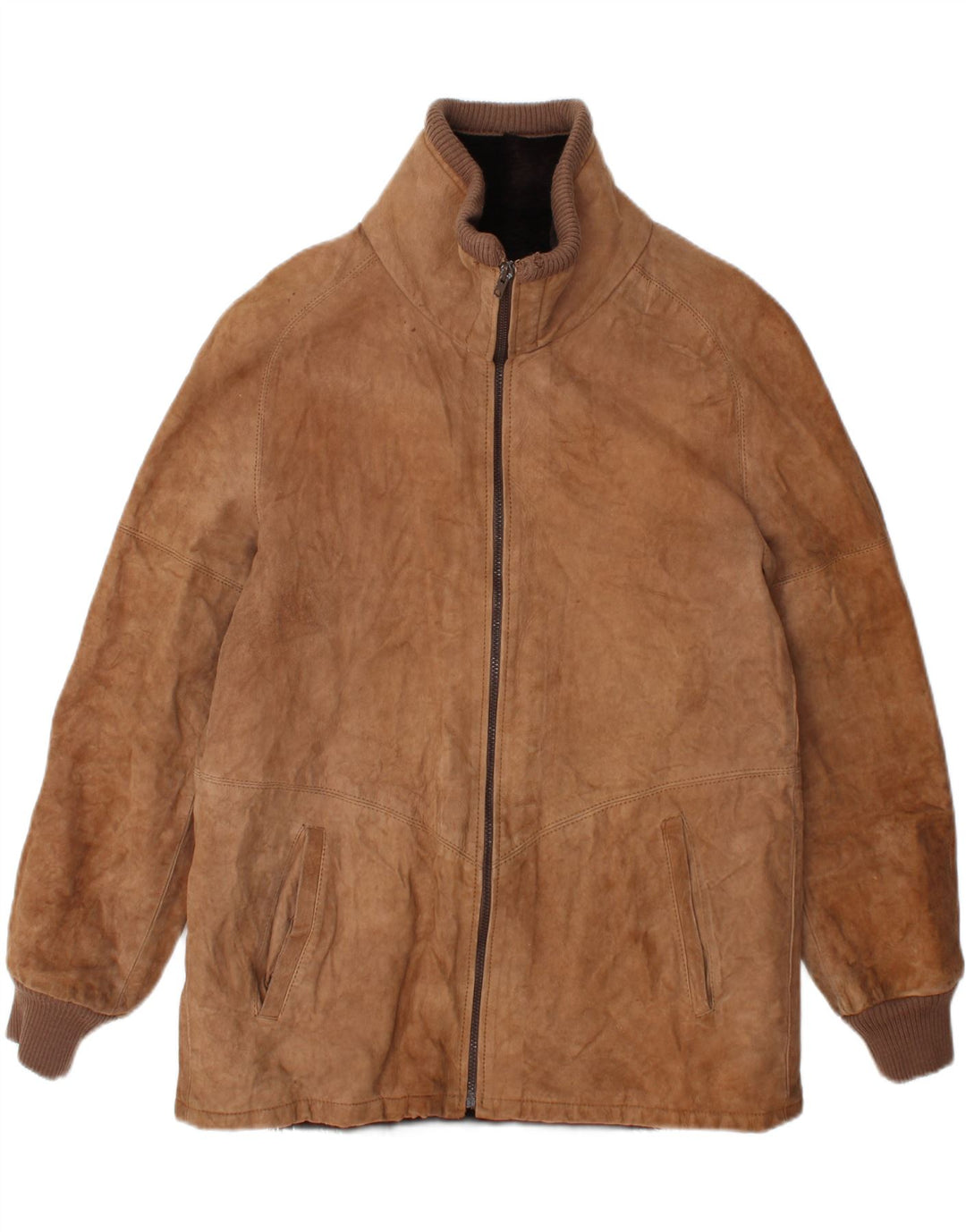 Vintage hombres shearling chaqueta Reino Unido 38 cuero marrón medio
