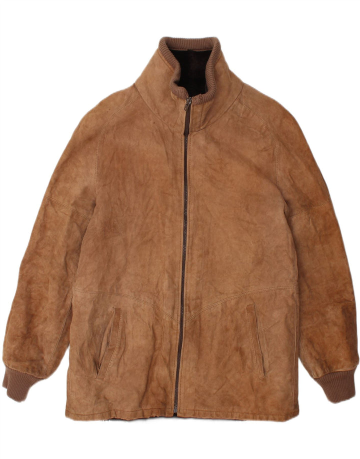 Vintage hombres shearling chaqueta Reino Unido 38 cuero marrón medio