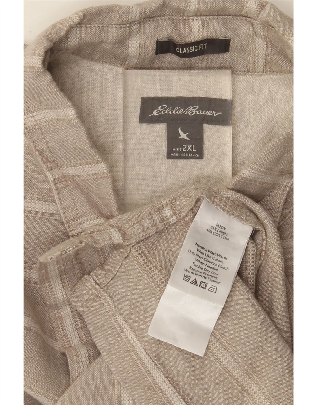 EDDIE BAUER Camisa de manga corta para hombre de corte clásico 2XL Gris Lino a rayas