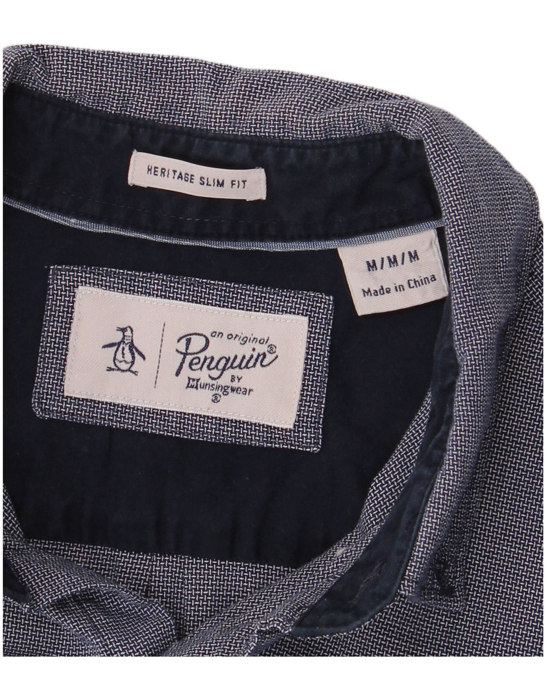 Camisa Penguin Heritage Slim Fit para hombre Rayón geométrico azul marino mediano
