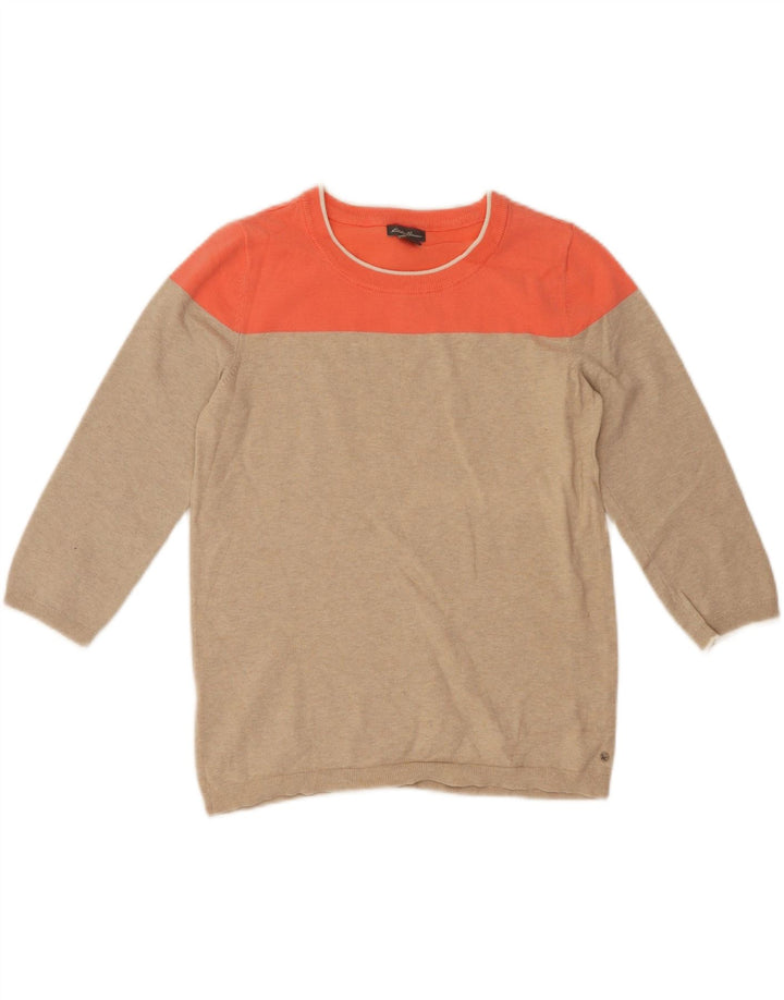 EDDIE BAUER Womens Crew Neck Jumper Sweater UK 14 Medium Beige Colourblock Vintage Eddie Bauer and Second-Hand Eddie Bauer from Messina Hembry 