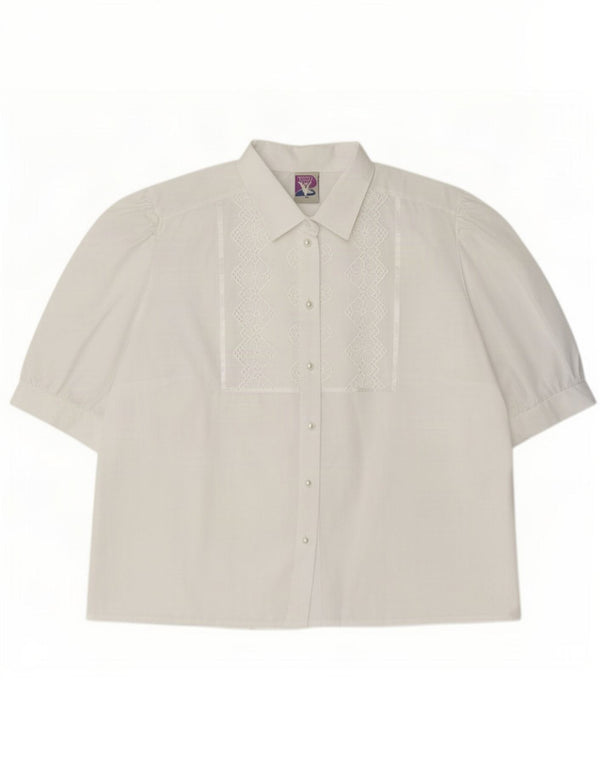 Yessica Blusa camisera de manga corta para mujer EU 48 XL Algodón blanco floral