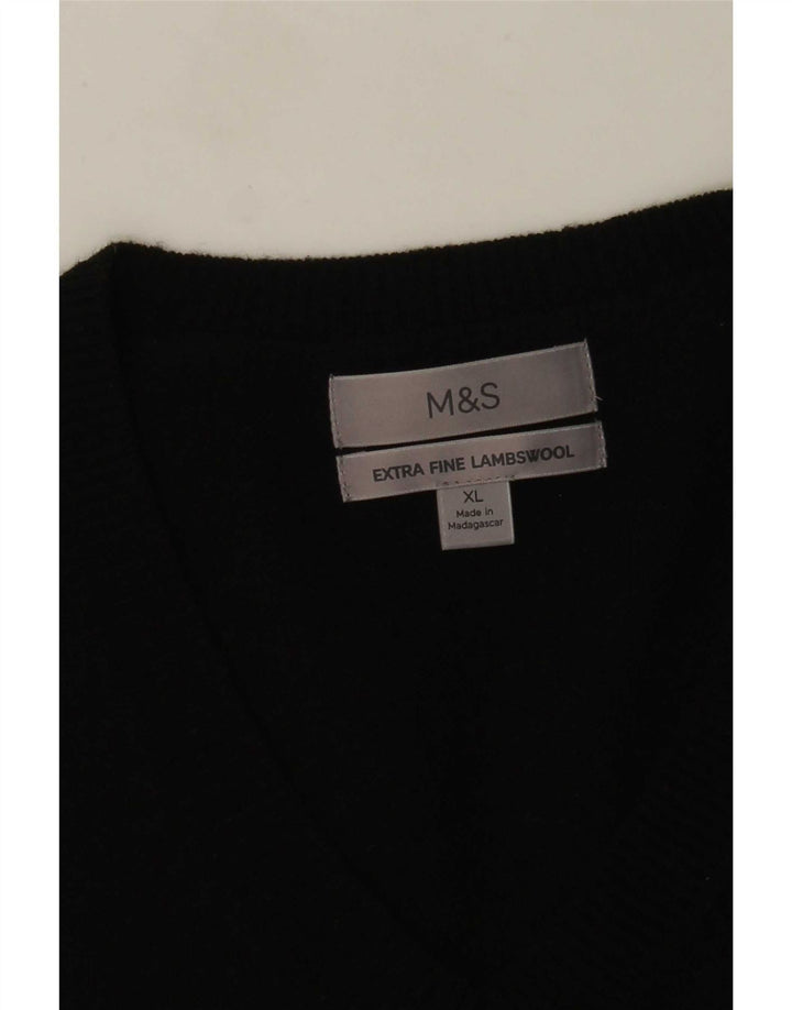 Marks & Spencer Jersey con Cuello en V para Hombre XL Lana de Cordero Negra