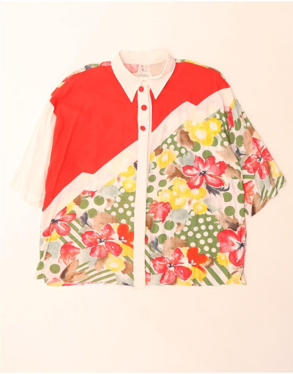 Vintage mujer suelta ajuste camisa blusa Reino Unido 20 2XL rojo floral