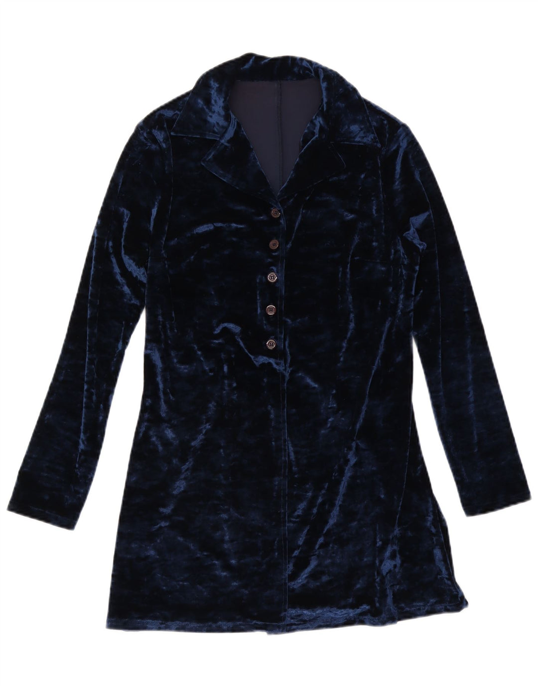 Vintage mujer longline camisa blusa IT 44 medio azul marino poliéster