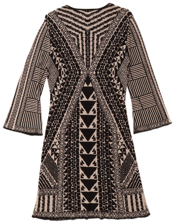 Desigual Vestido tipo jersey de manga larga para mujer UK 10 Small Seda geométrica negra