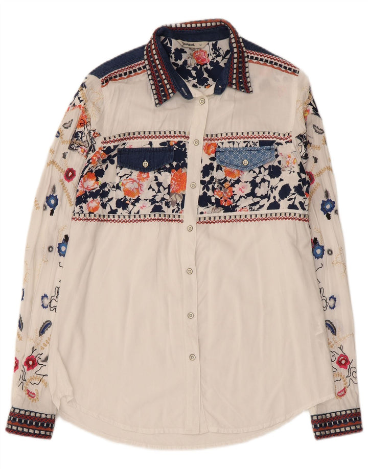 Camisa Desigual para mujer UK 12 Medium White Floral Viscosa