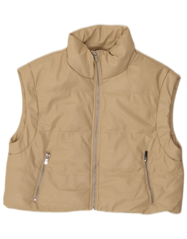 Zara Mujer Crop Loose Fit Chaleco Acolchado De Piel Sintética UK 40 Small Beige