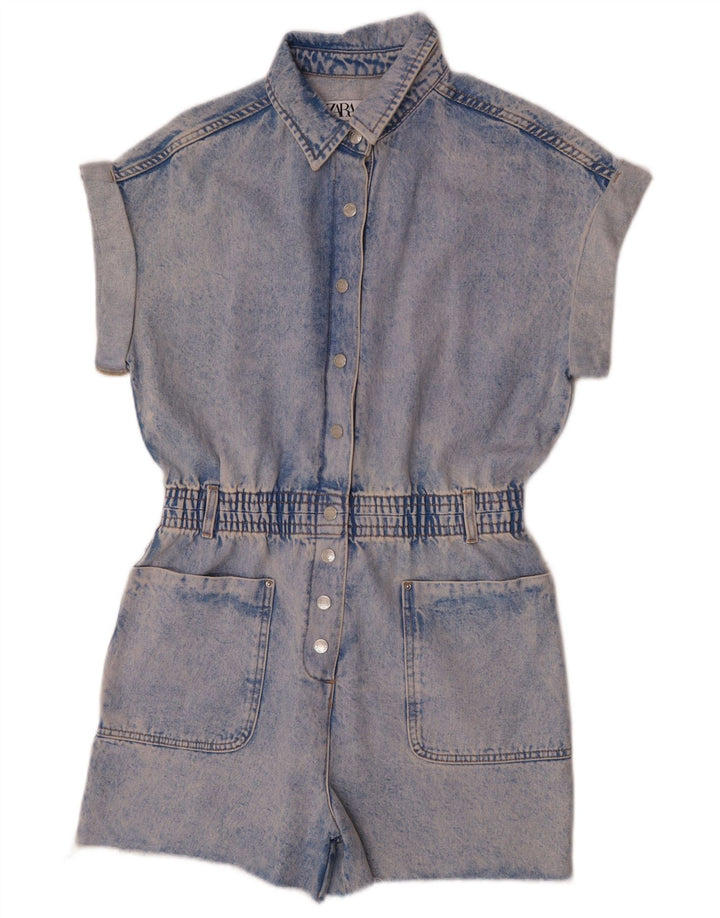 Zara Mujer Denim Playsuit UK 44 Algodón Azul Medio
