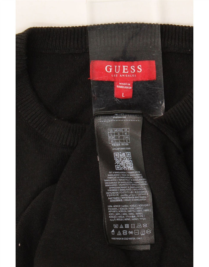 GUESS Jersey con cuello redondo para hombre, talla grande, acrílico negro