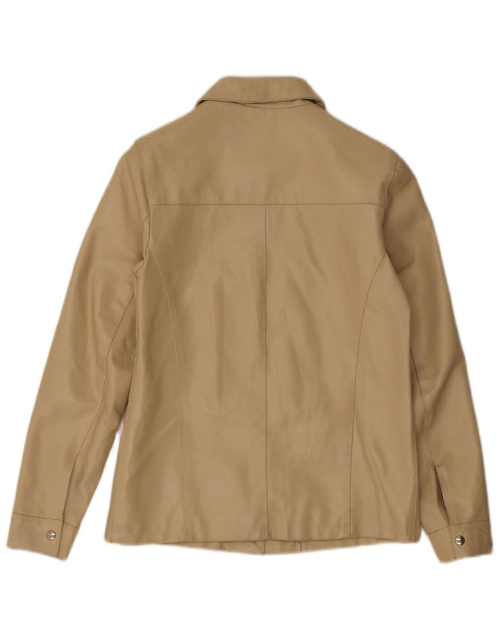 Chaqueta de cuero vintage para mujer cuero beige medio