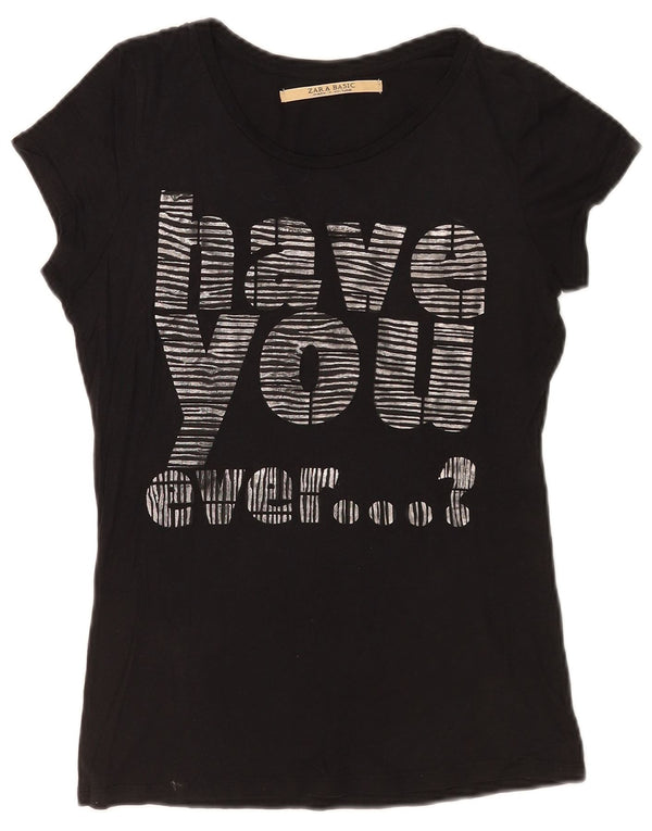 Zara Mujer Camiseta Gráfica Top UK 12 Medium Negro