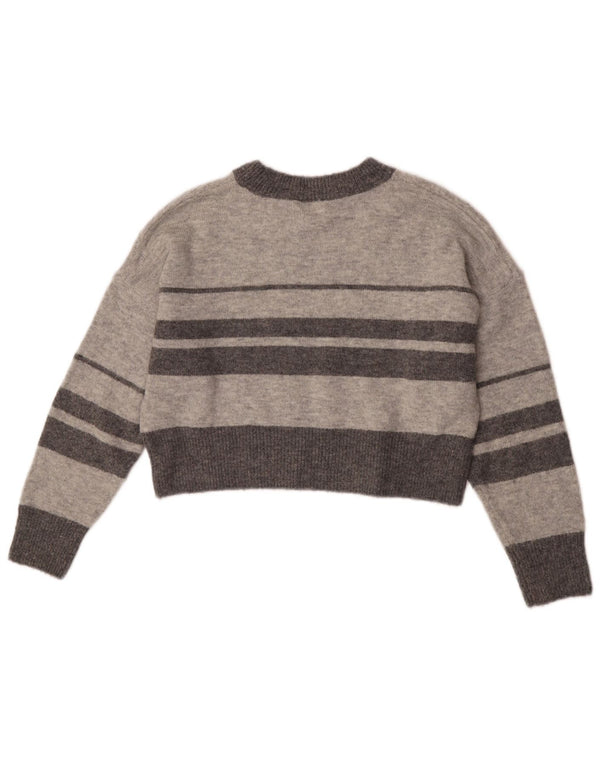 Topshop Jersey de cuello redondo para mujer Petite Crop Suéter UK 8 Small Gris Rayas