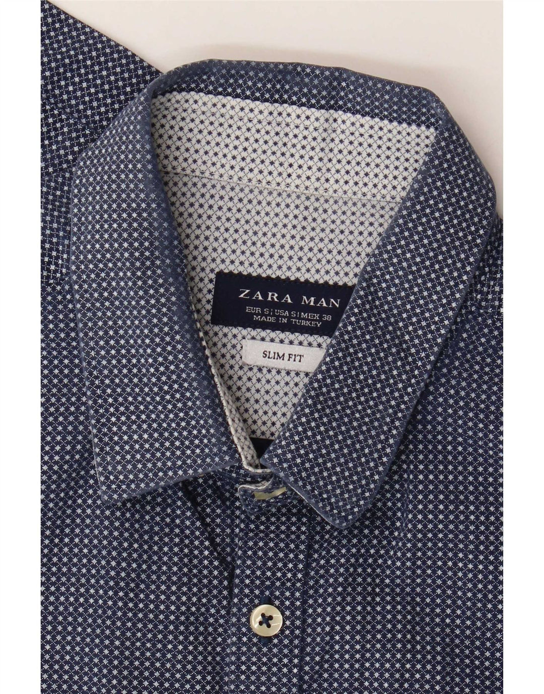 Zara Hombre Camisa Slim Fit Small Azul Marino Vichy