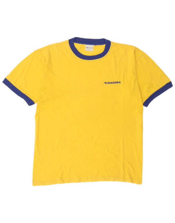 Diadora Hombre Camiseta Top Grande Amarillo Colorblock Algodón