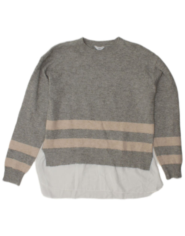 M&Co Jersey de cuello redondo para mujer UK 10 Small Gris Poliéster a rayas