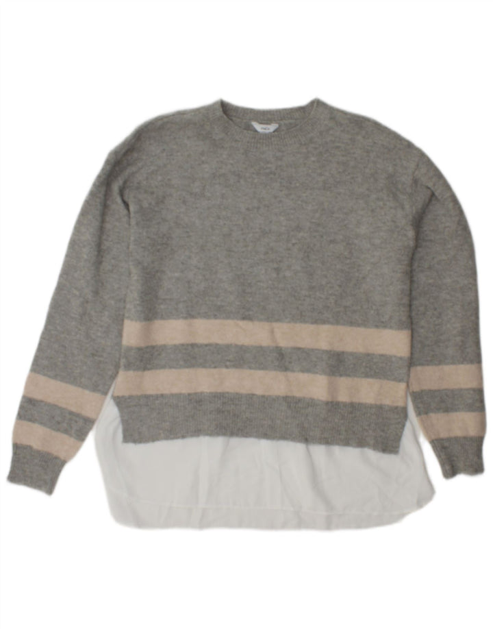 M&Co Jersey de cuello redondo para mujer UK 10 Small Gris Poliéster a rayas