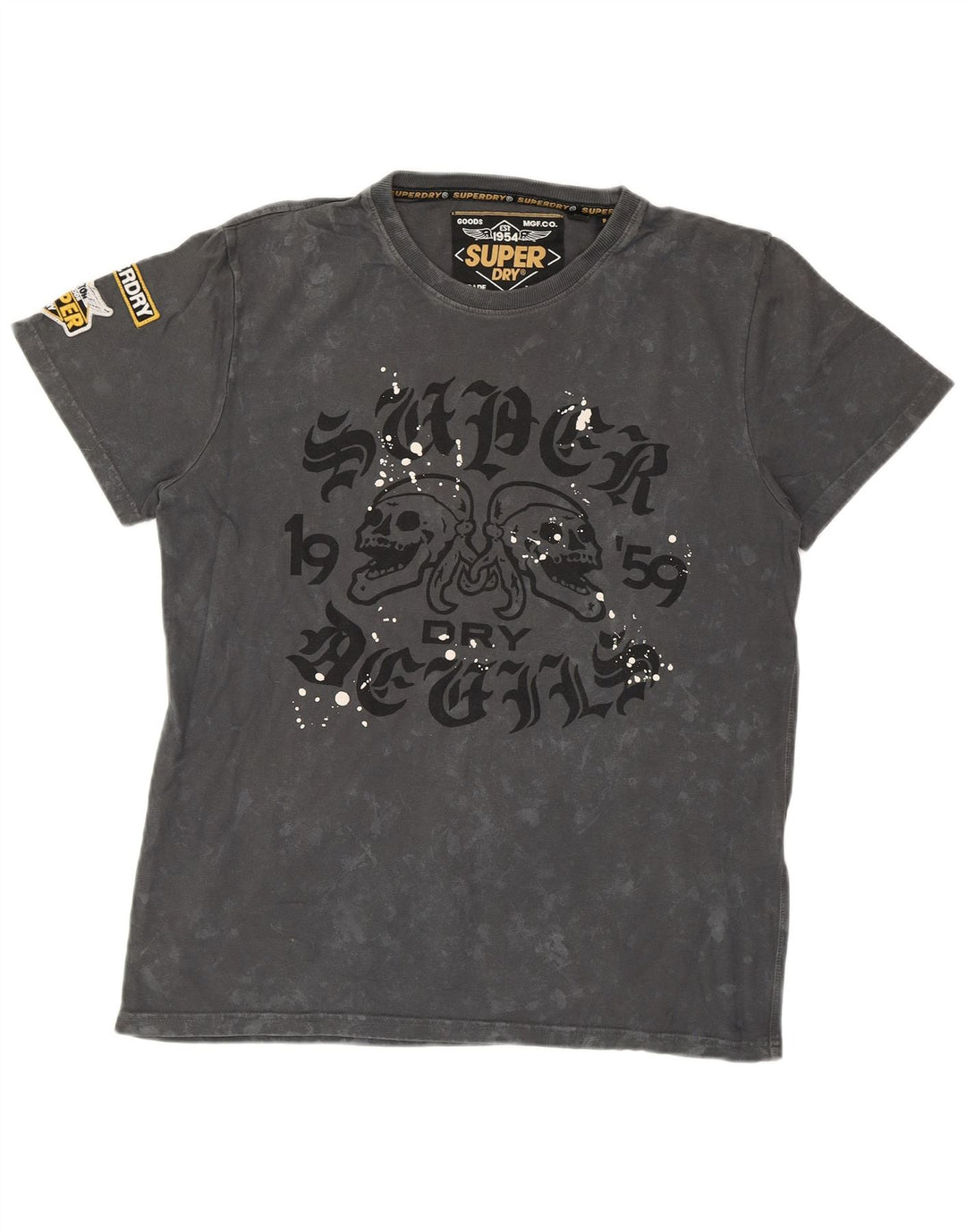 SUPERDRY Camiseta gráfica para hombre Top grande gris teñido anudado